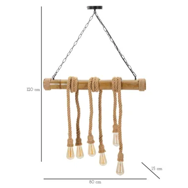 LAMPA WISZĄCA Z BAMBUSU I SZNURA 80X15X120 cm